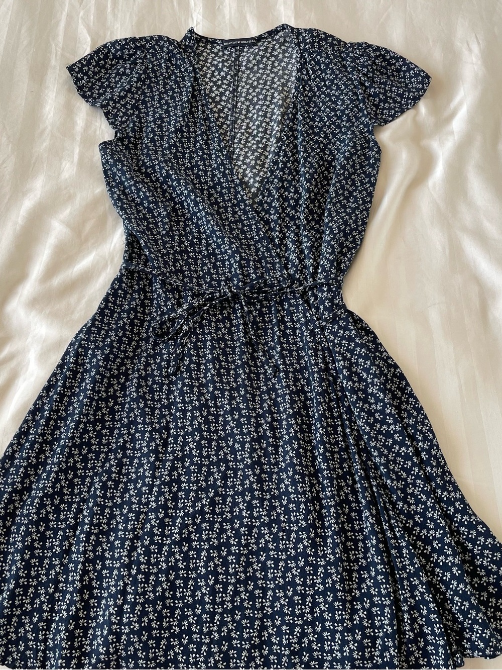 Brandy Melville Navy and White Floral Midi Wrap Dress